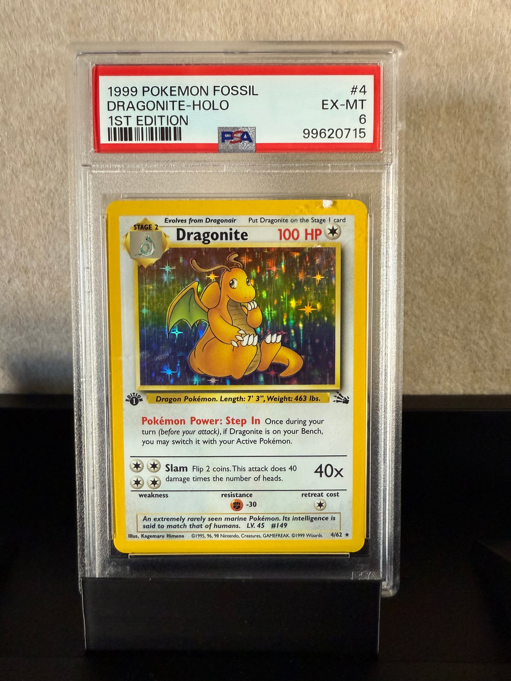 1999 Pokémon Fossil Dragonite Holo – 1st Edition – PSA 6 (EX-MT)