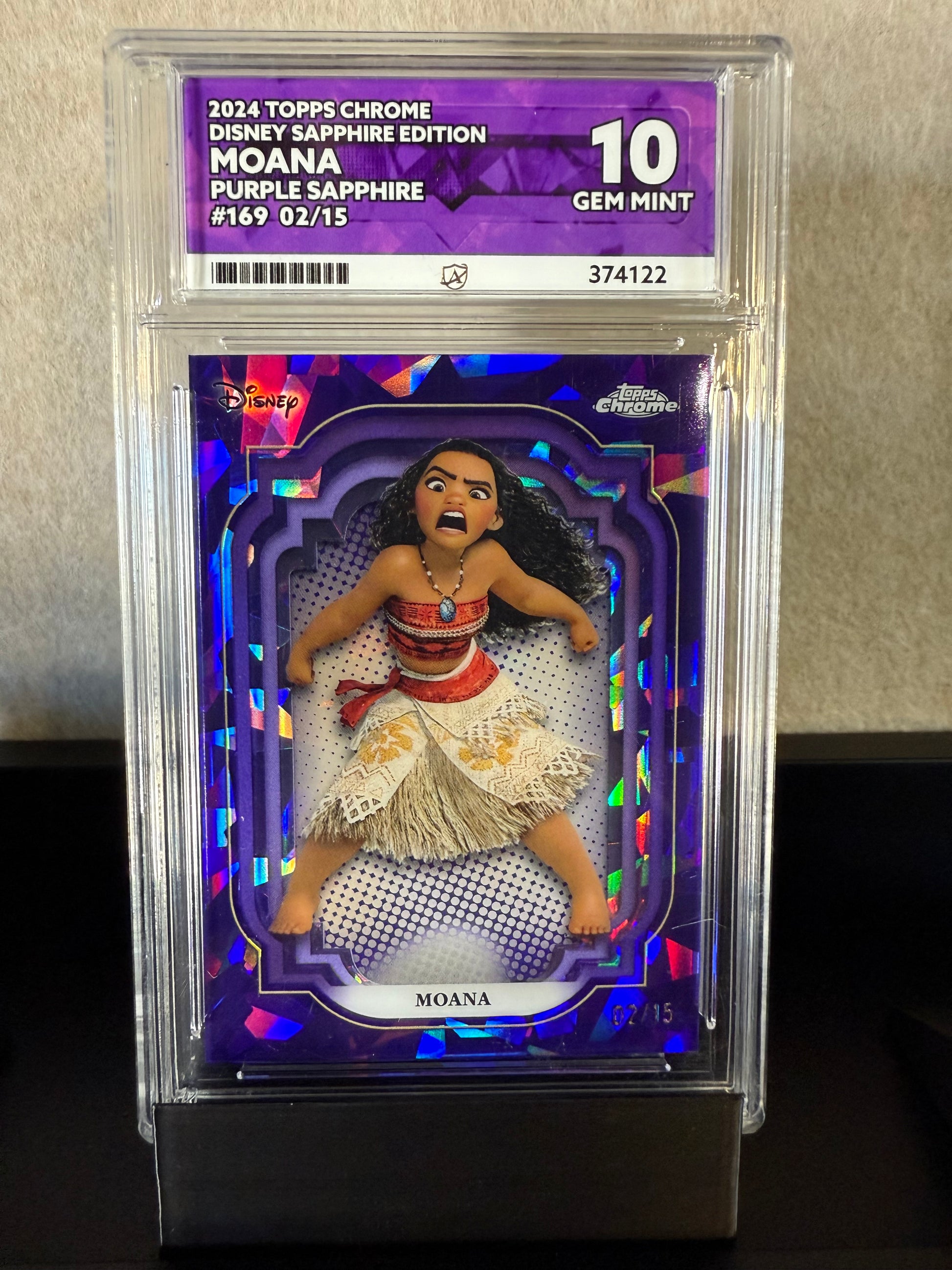 2024 Topps Chrome Disney Sapphire Moana Purple Sapphire #02/15 – GEM MINT 10