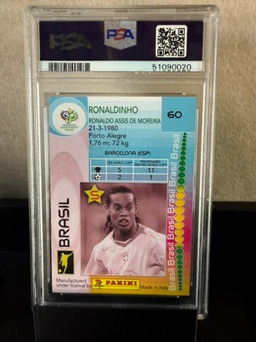 2006 Panini World Cup Ronaldinho #60 – PSA 9 Mint – Brazil Legend