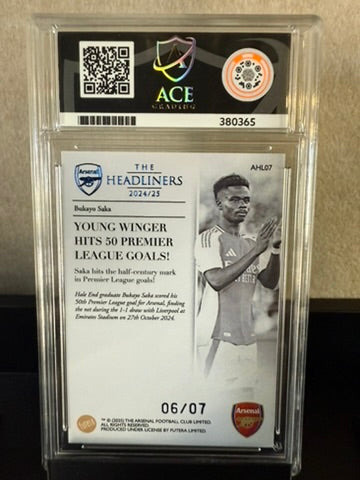 2024/25 Arsenal Club Live Bukayo Saka “Headliners” – MGC 9 Mint – Premier League Milestone Card