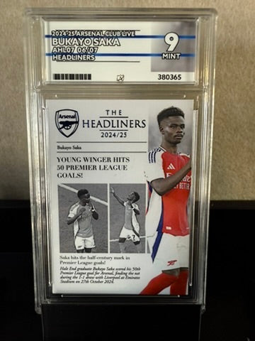 2024/25 Arsenal Club Live Bukayo Saka “Headliners” – MGC 9 Mint – Premier League Milestone Card