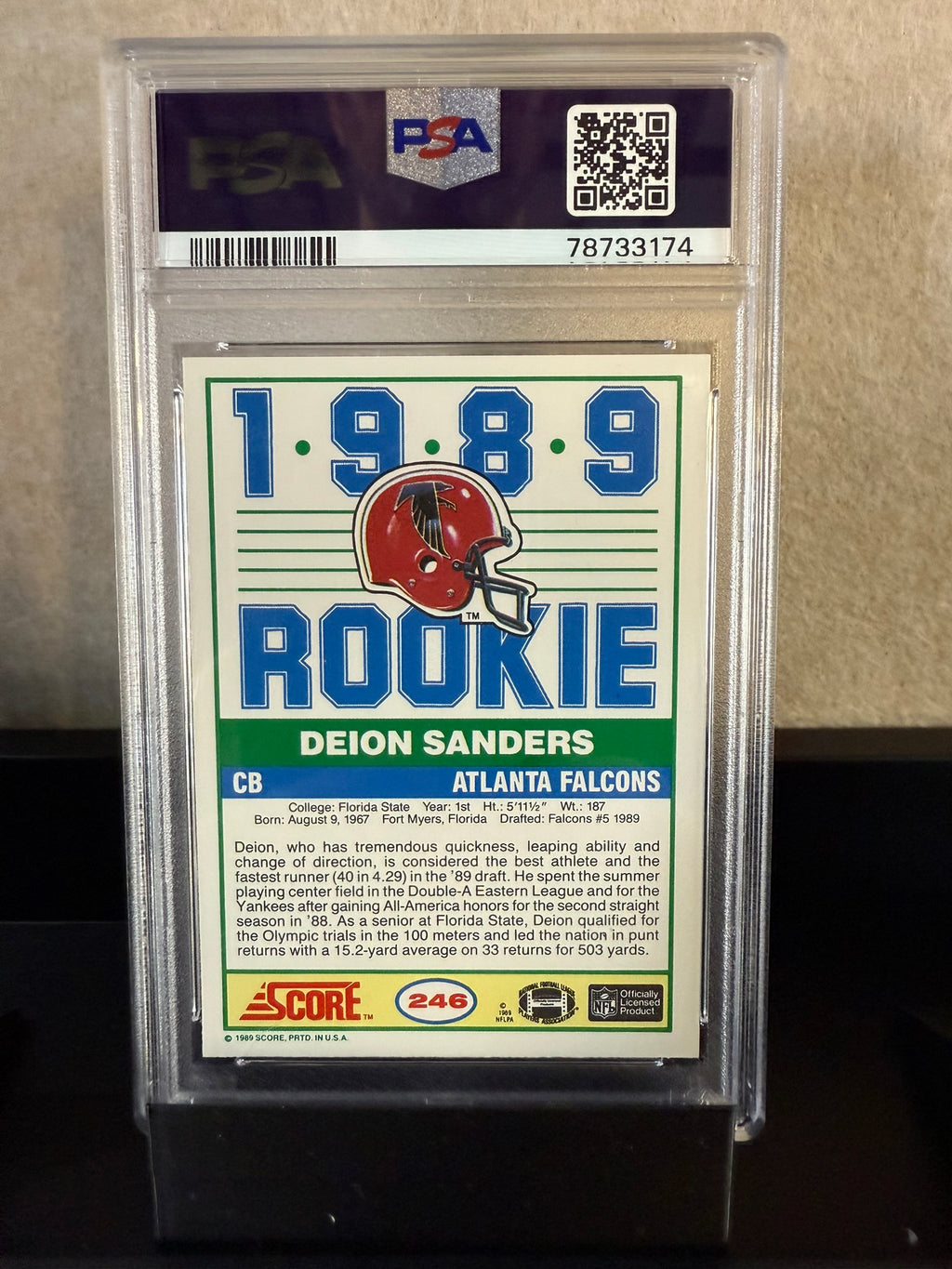 1989 Score Deion Sanders Rookie Card #246 – PSA 8 NM-MT