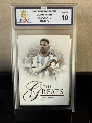 2023 Futera Unique Lionel Messi “The Greats” – MGC 10 Gem Mint – Argentina Legend