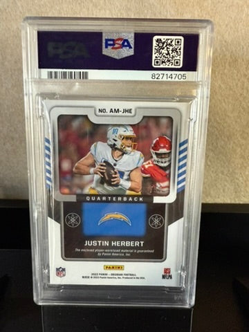 2022 Obsidian Justin Herbert Atomic Material Patch – PSA 9