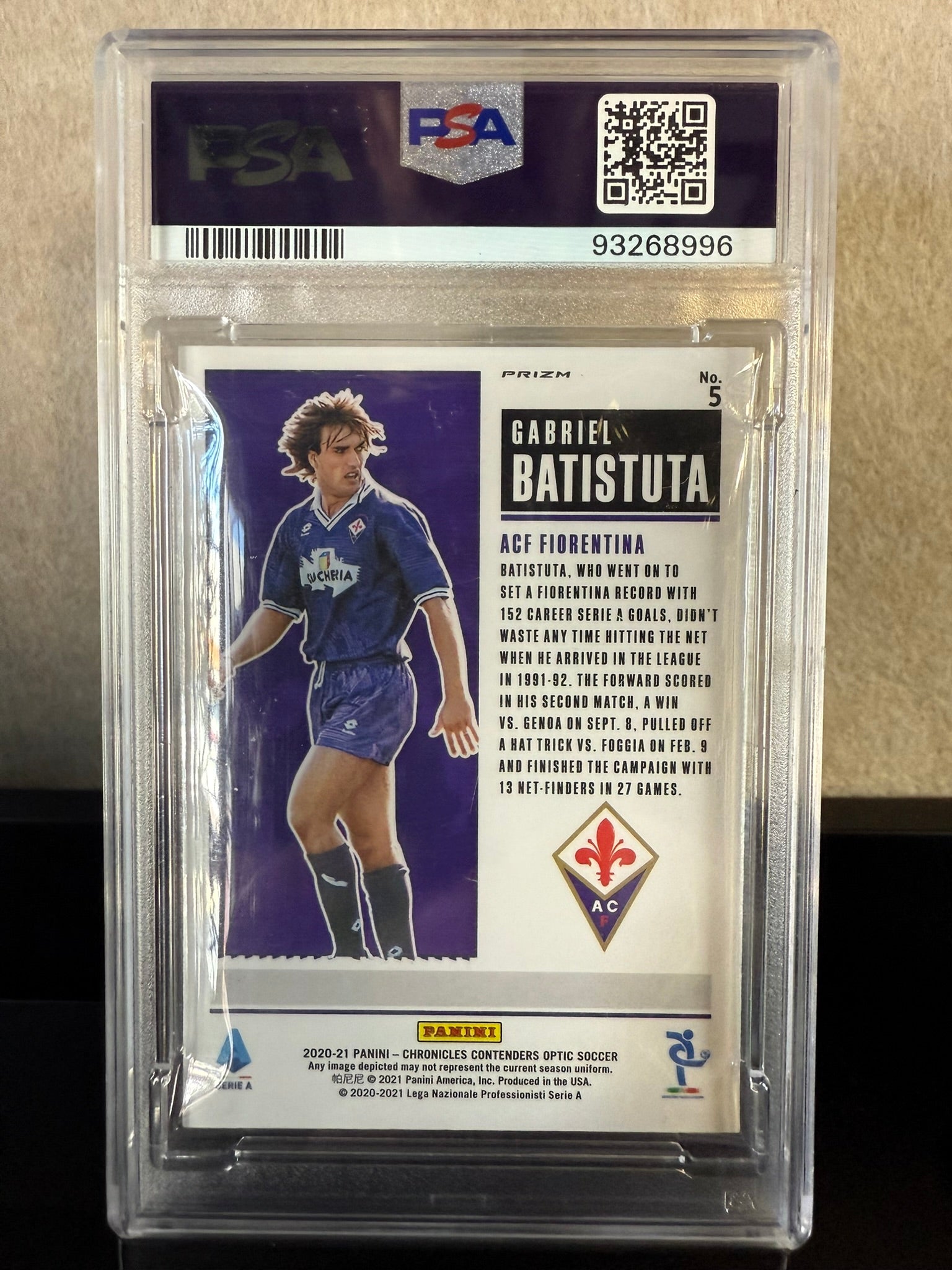 2020 Panini Chronicles Historic Gabriel Batistuta Gold Power / Fiorentina – PSA 9 Mint