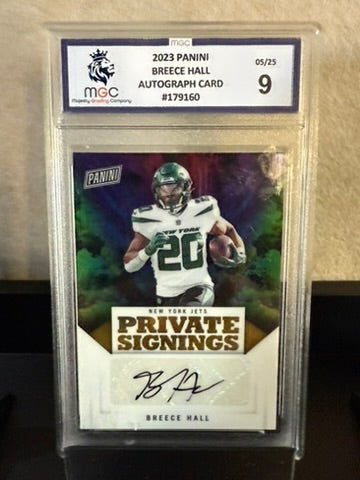 2023 Panini Private Signings Breece Hall – Autograph Card /25 – Graded 9