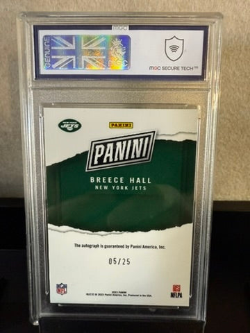 2023 Panini Private Signings Breece Hall – Autograph Card /25 – Graded 9
