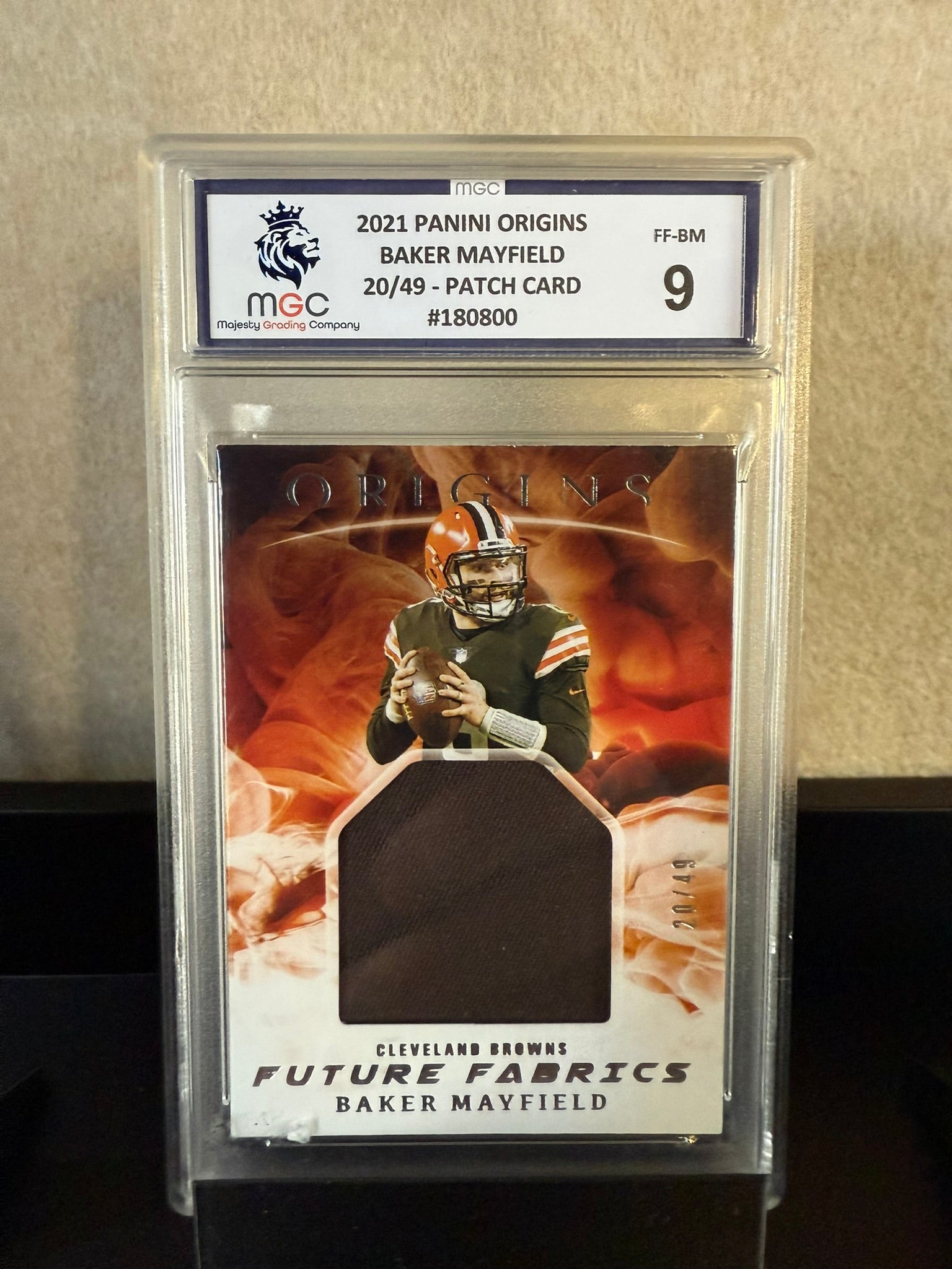 2021 Panini Origins Baker Mayfield Patch Card – 20/49 Future Fabrics – MGC 9 Graded