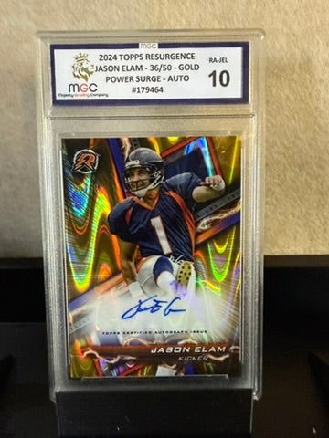 2024 Topps Resurgence Jason Elam – Gold Power Surge Auto /50 – MGC 10