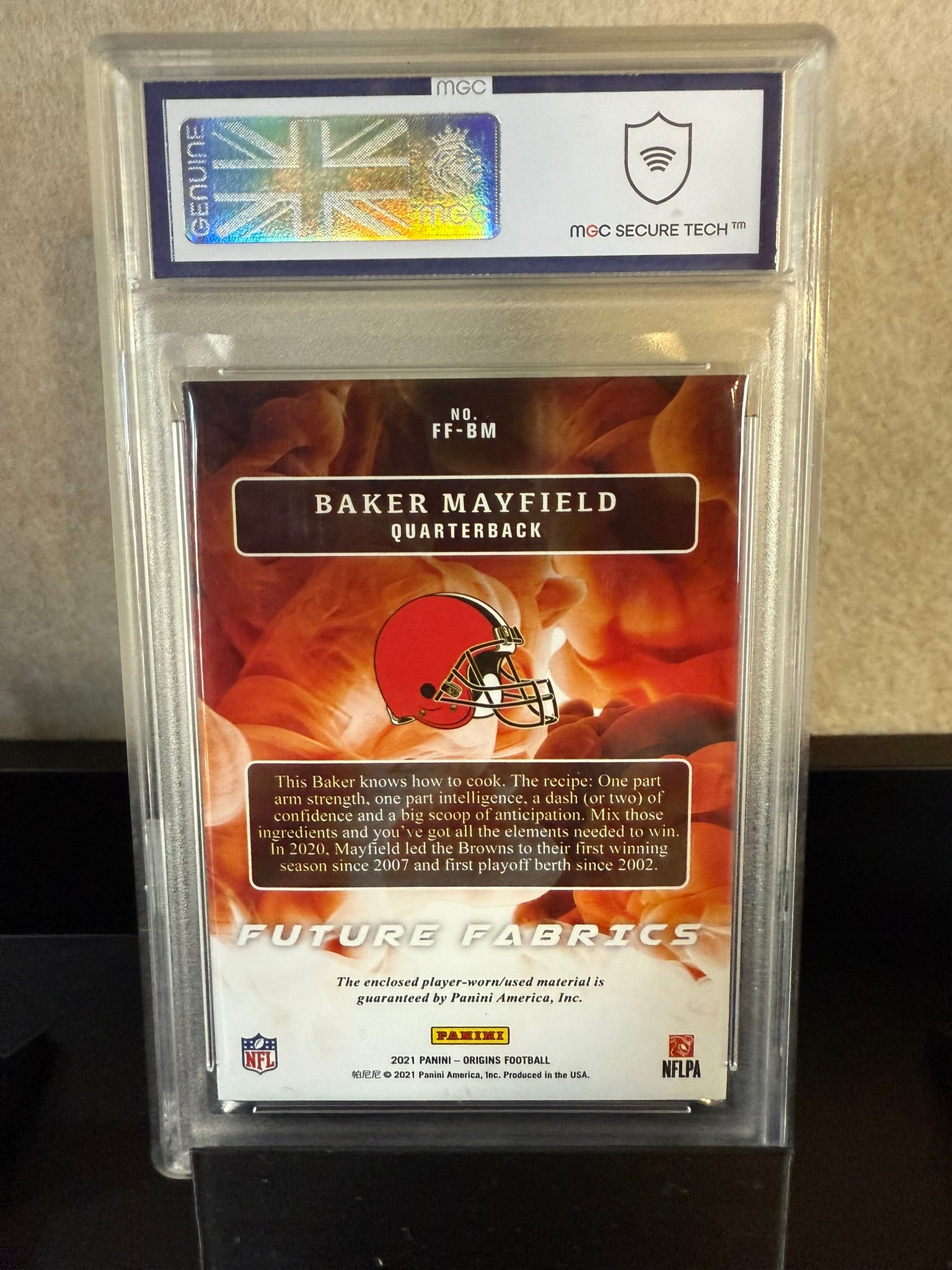 2021 Panini Origins Baker Mayfield Patch Card – 20/49 Future Fabrics – MGC 9 Graded