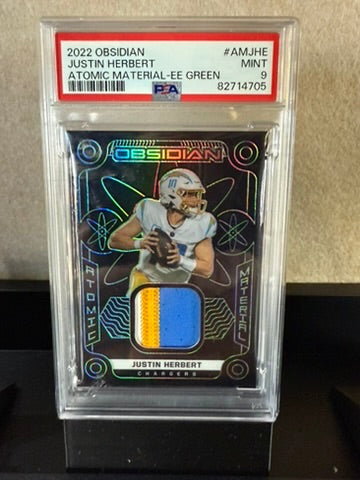 2022 Obsidian Justin Herbert Atomic Material Patch – PSA 9