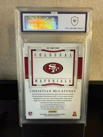 2023 Panini National Treasures Christian McCaffrey – Holo Silver Patch /25 – Graded 9