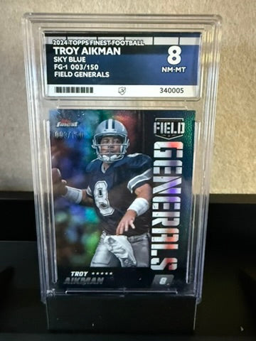 2024 Topps Finest Troy Aikman – Sky Blue /150 – Field Generals – Graded 8 NM-MT