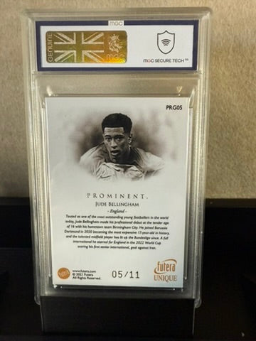 2023 Futera Unique Jude Bellingham 05/11 – Prominent Gold Frame – MGC 10 GEM MINT – England