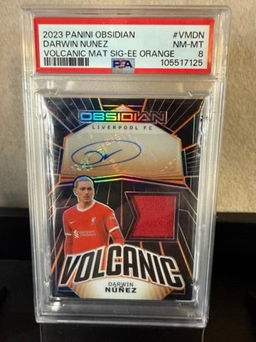 2023 Panini Obsidian Darwin Núñez Volcanic Patch Auto Orange – PSA 8 – Liverpool FC