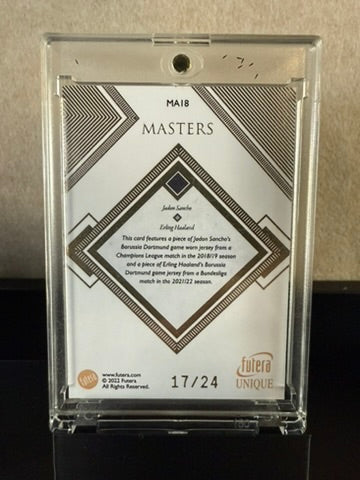 Jordan Sancho & Erling Haaland – “Masters” Dual Match-Worn Relic Card – England & Norway