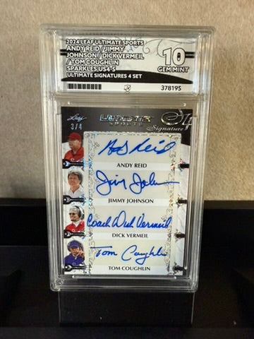 2024 Leaf Ultimate Sports Ultimate Signatures 4 Set – Reid, Johnson, Vermeil, Coughlin – Gem Mint 10