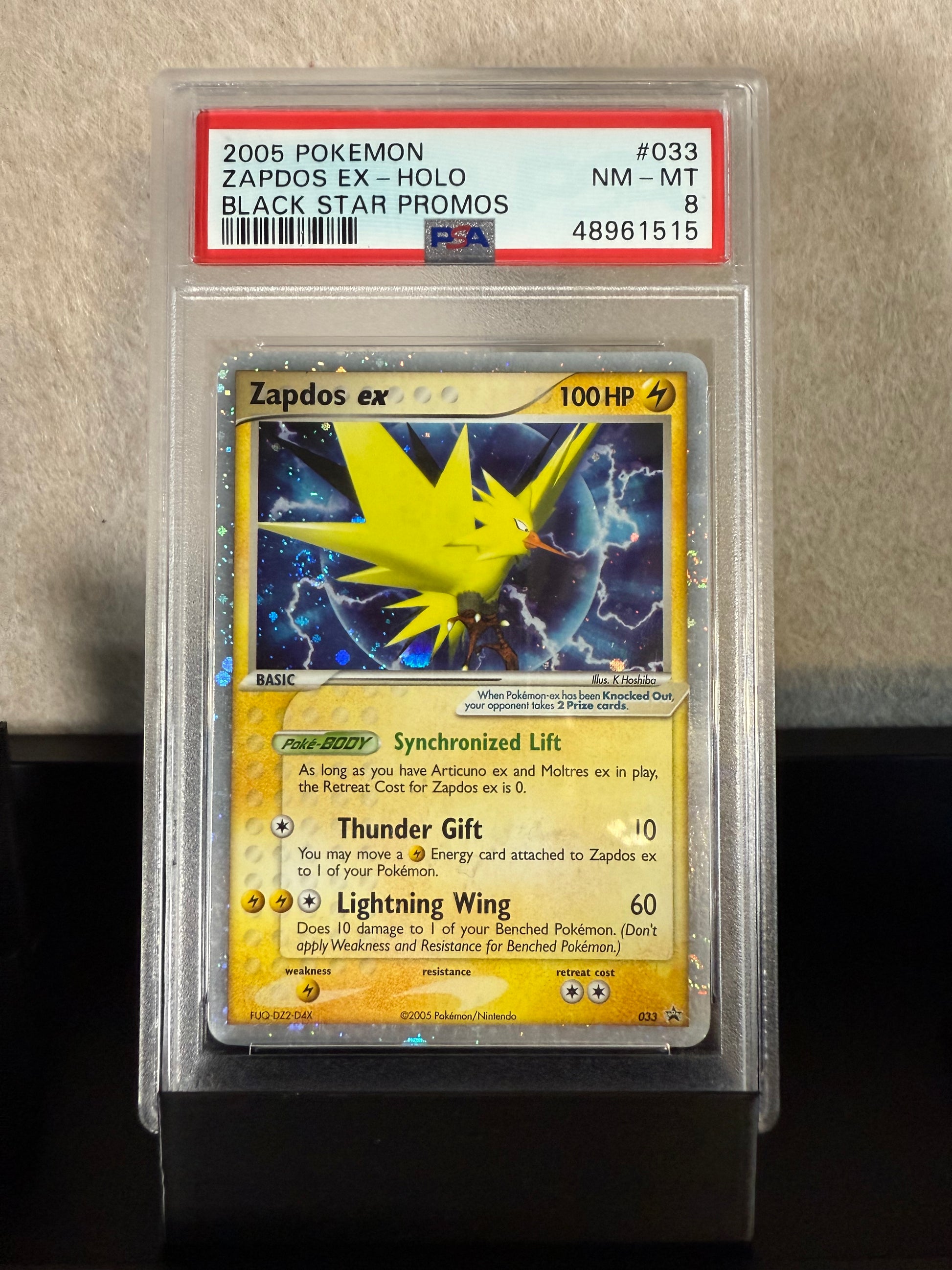 Zapdos ex – 2005 Black Star Promo Holo (PSA 8, NM-MT)