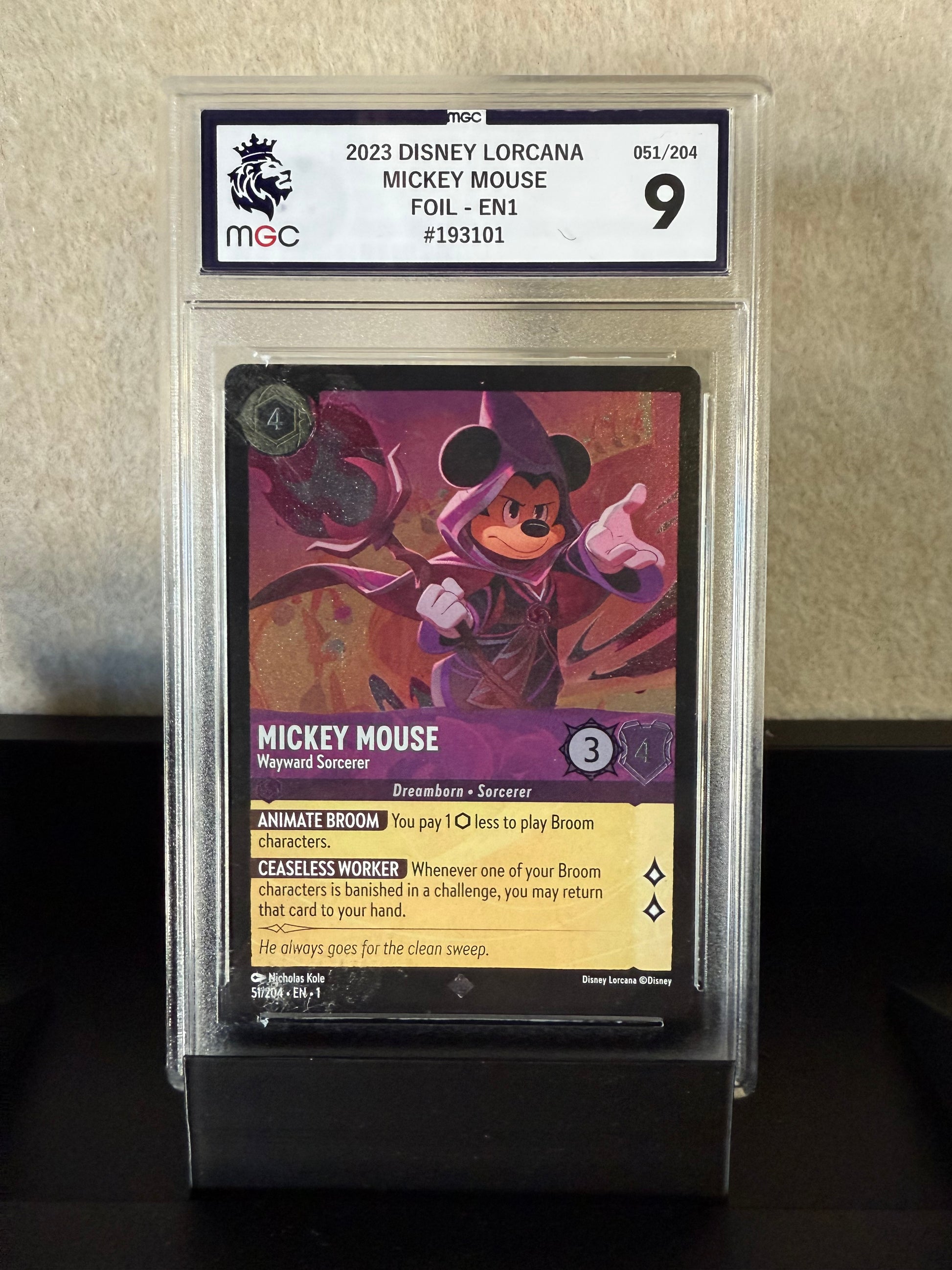 2023 Disney Lorcana Mickey Mouse – Wayward Sorcerer Foil #051/204 – MGC 9 Mint