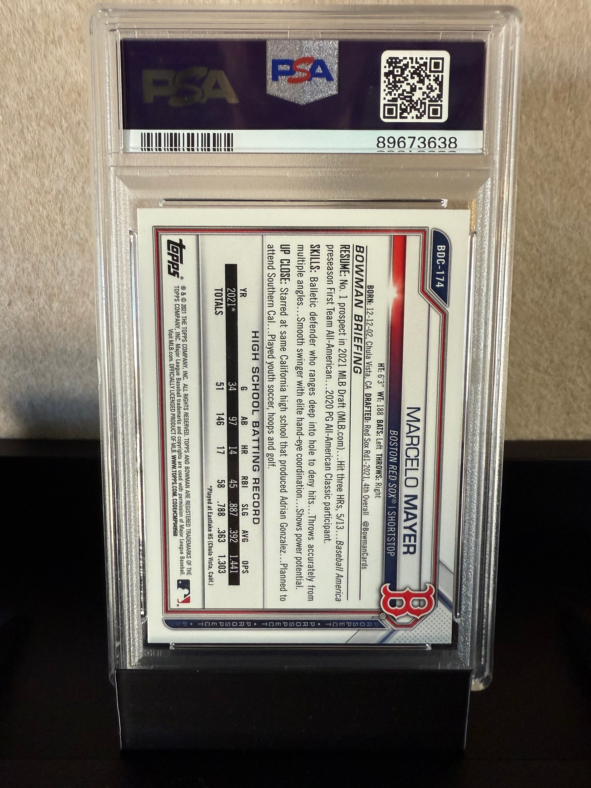 2021 Bowman Draft Marcelo Mayer B&W RayWave Refractor #BDC174 – PSA 9 Mint
