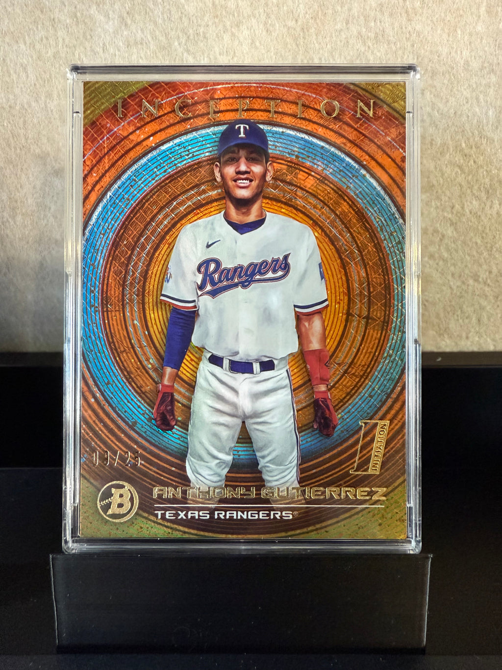 Anthony Gutierrez /25 – 2023 Bowman Inception Prospect Orange Foil (#09/25, Texas Rangers)