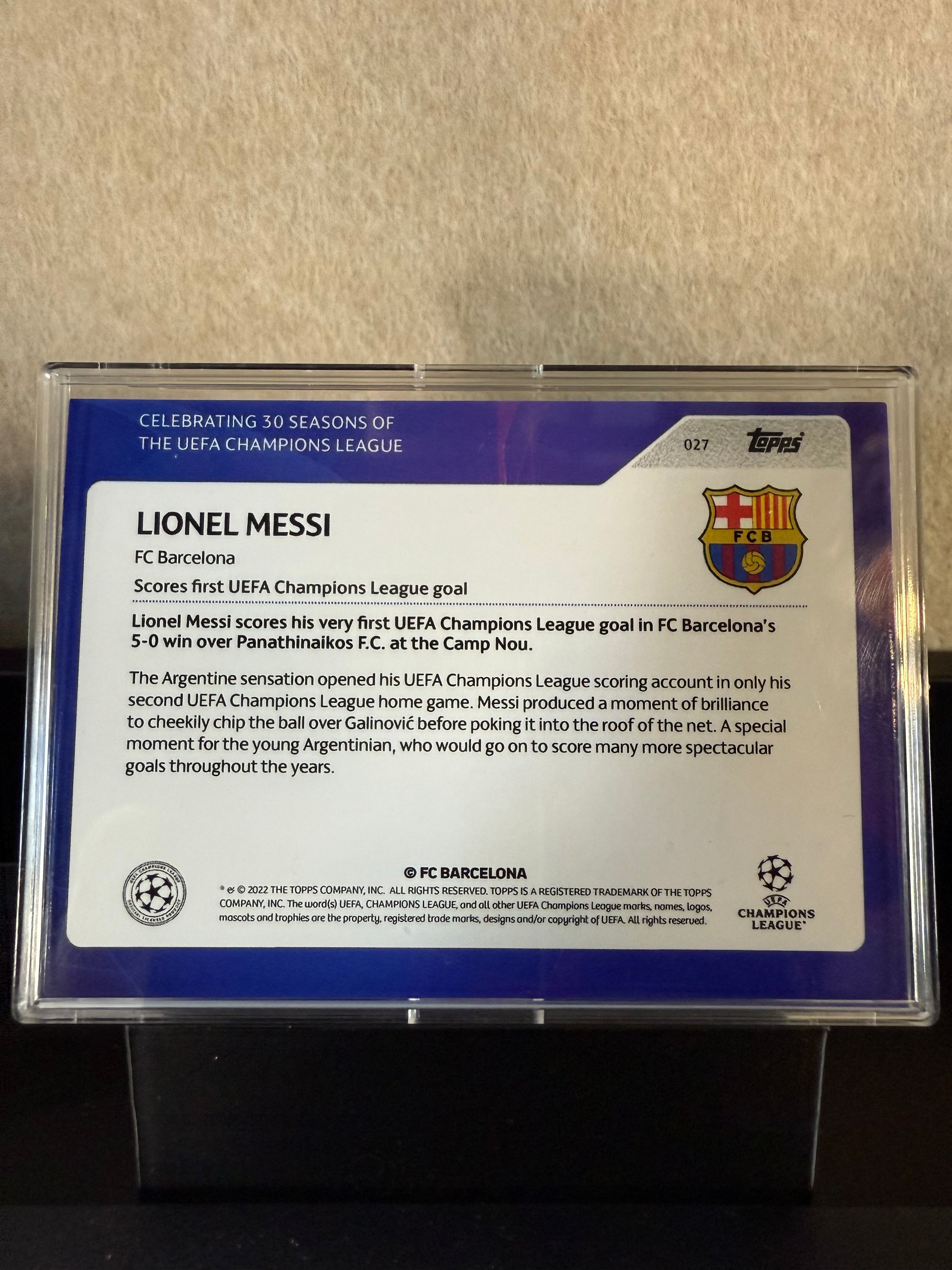 Lionel Messi – Topps UEFA Champions League Milestone Card (First UCL Goal, 2005)