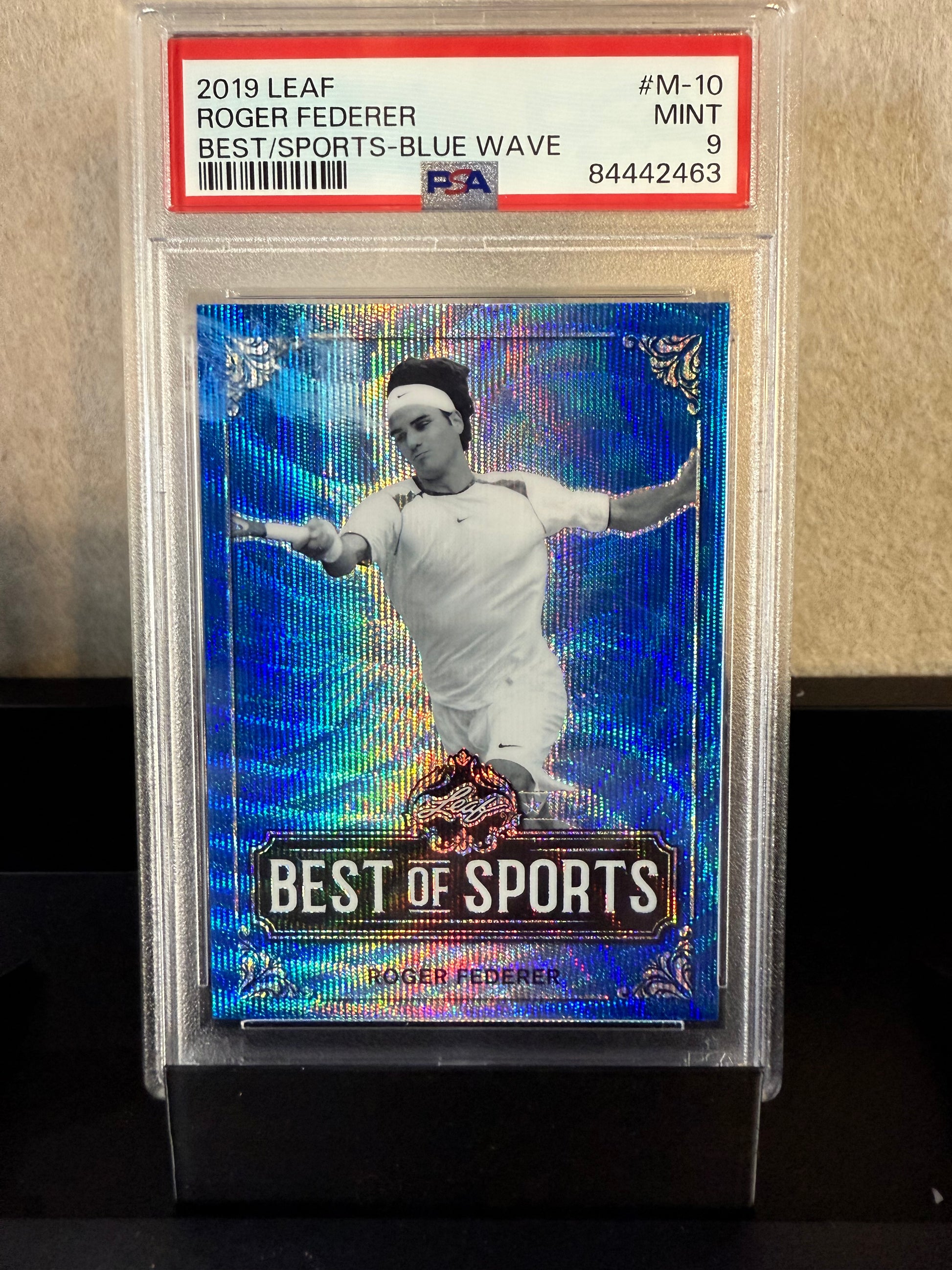 Roger Federer – 2019 Leaf Best of Sports Blue Wave Refractor (PSA 9 Mint)
