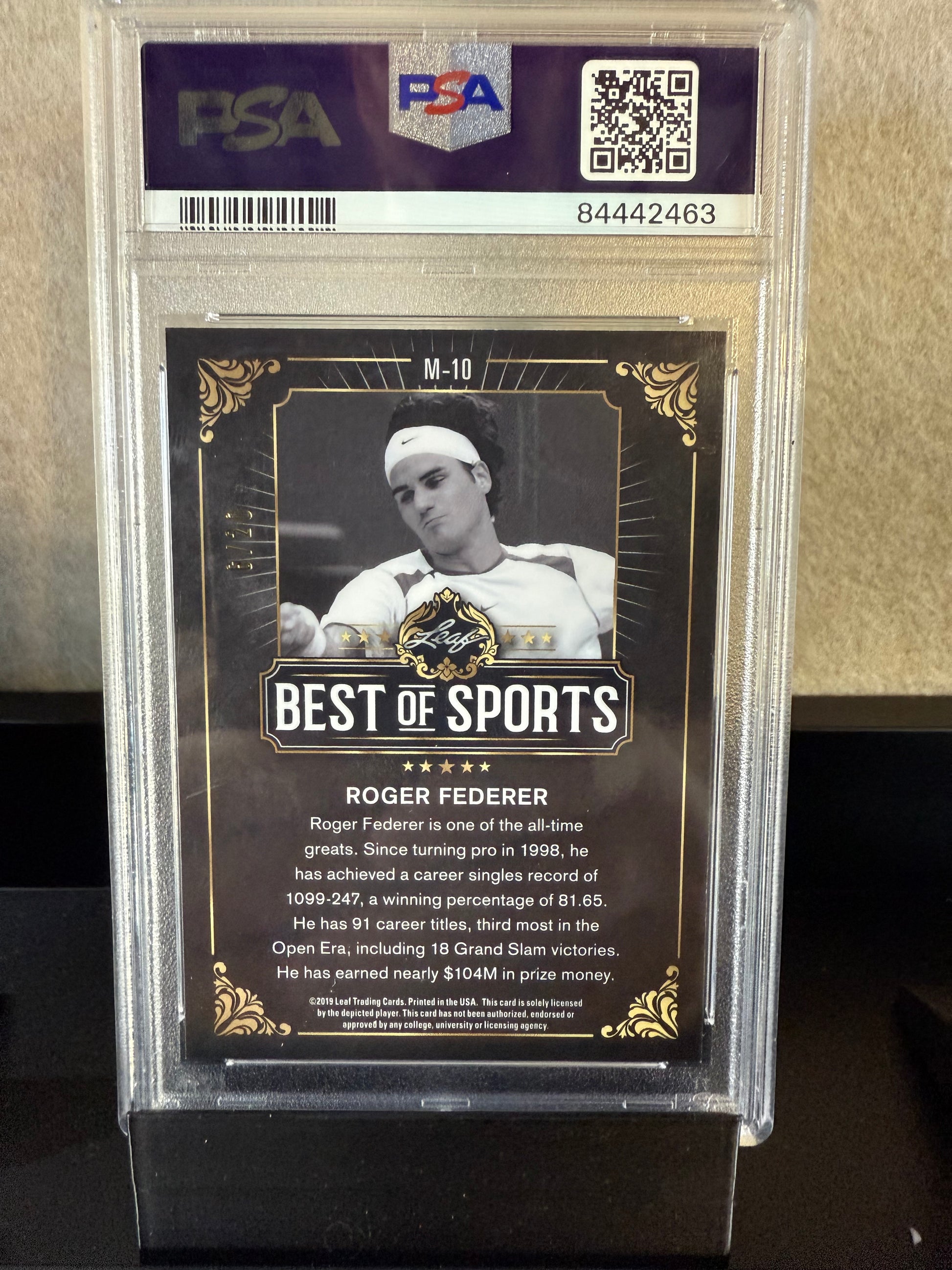 Roger Federer – 2019 Leaf Best of Sports Blue Wave Refractor (PSA 9 Mint)