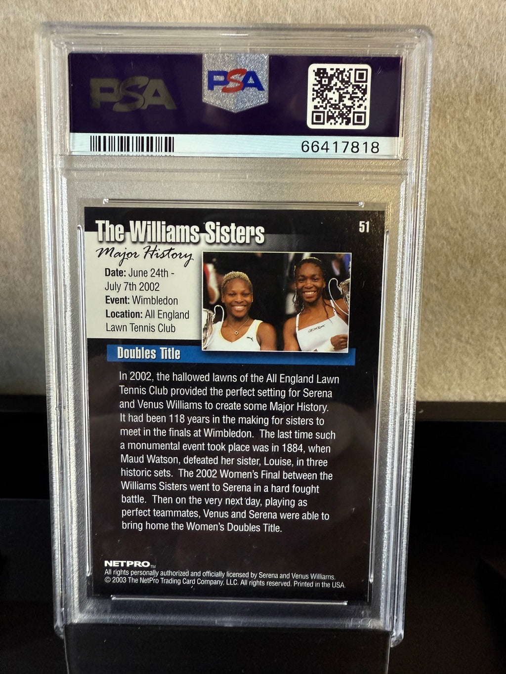 Williams Sisters – 2003 NetPro "Major History" (PSA 9 Mint)