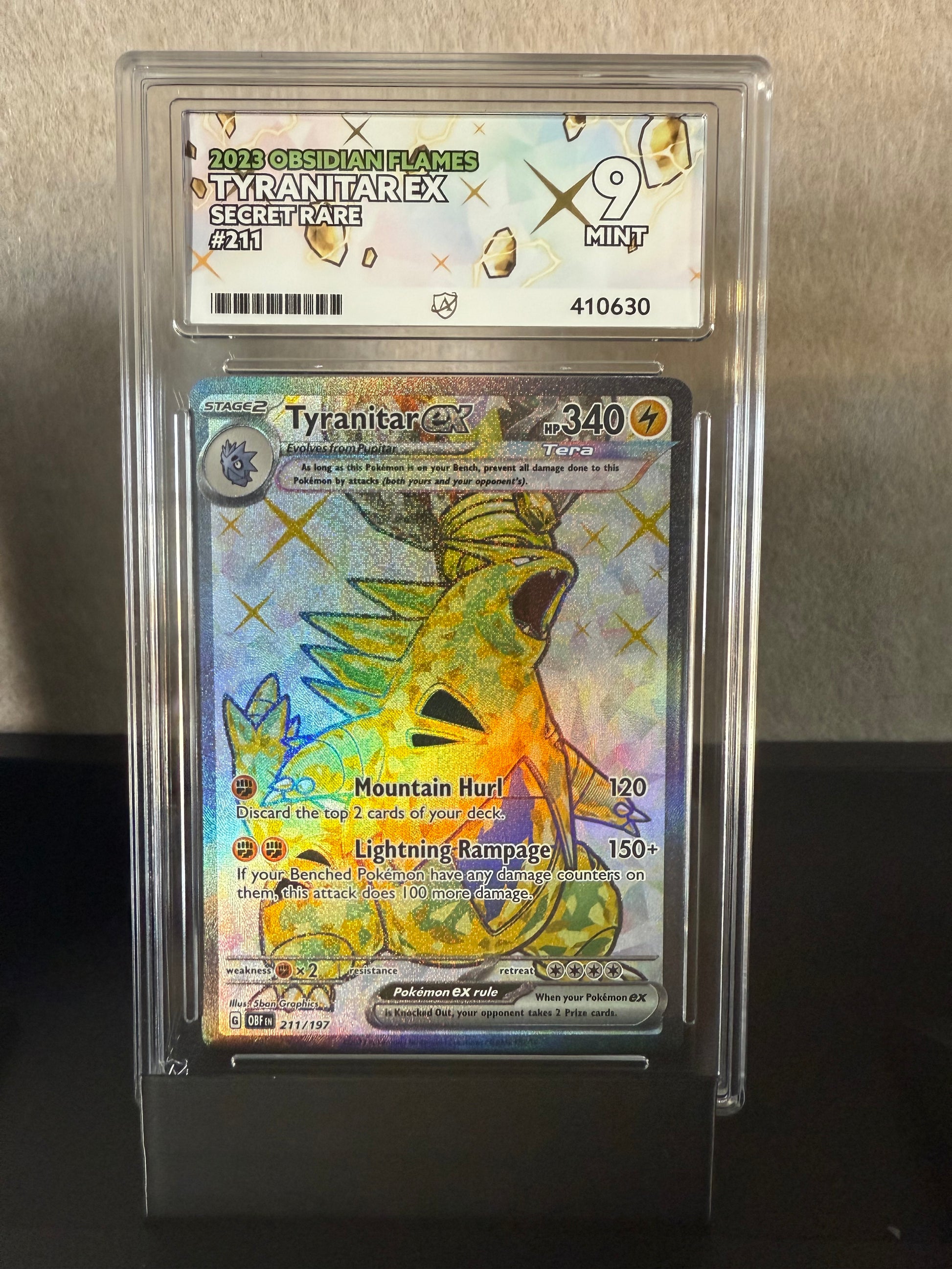 2023 Tyranitar ex #211 Secret Rare — Obsidian Flames, Mint 9 (Graded)